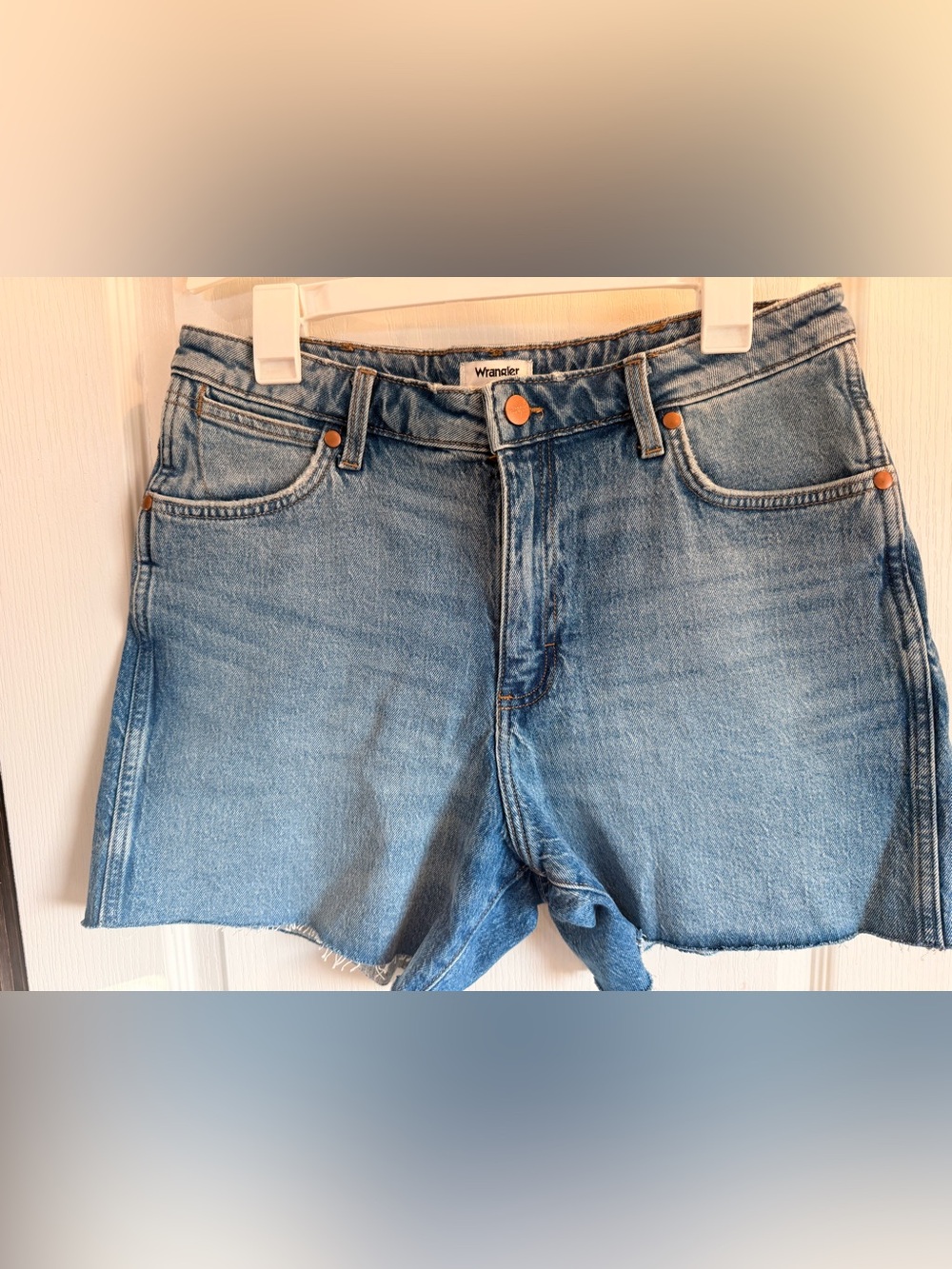 Wrangler Light Blue Women's mid length cutoff shorts size 31